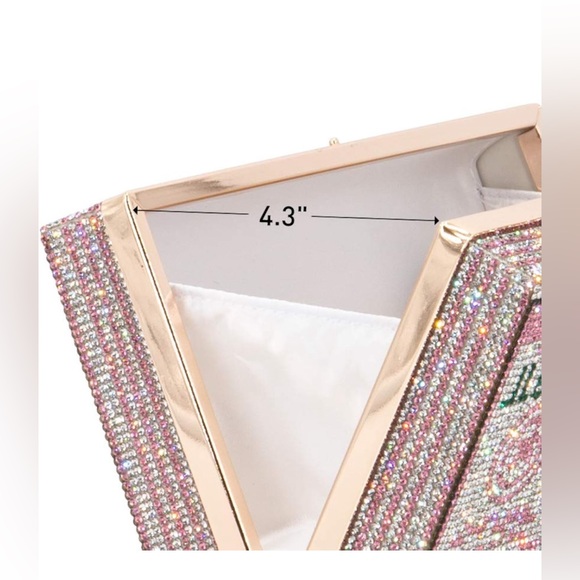 Women’s stack of cash evening bag crystal rhinestone clutch/shoulder bag. - Picture 2 of 8